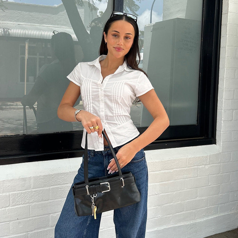 Chemisier Femme à Manches Courtes avec Bouton Chic und Stil