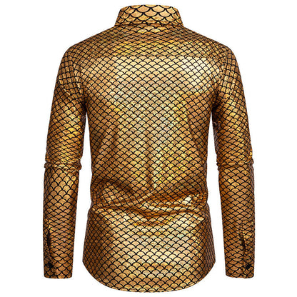 Chemise à manches longues brillantes pour hommes avec design écailles de poisson Chic und Stil