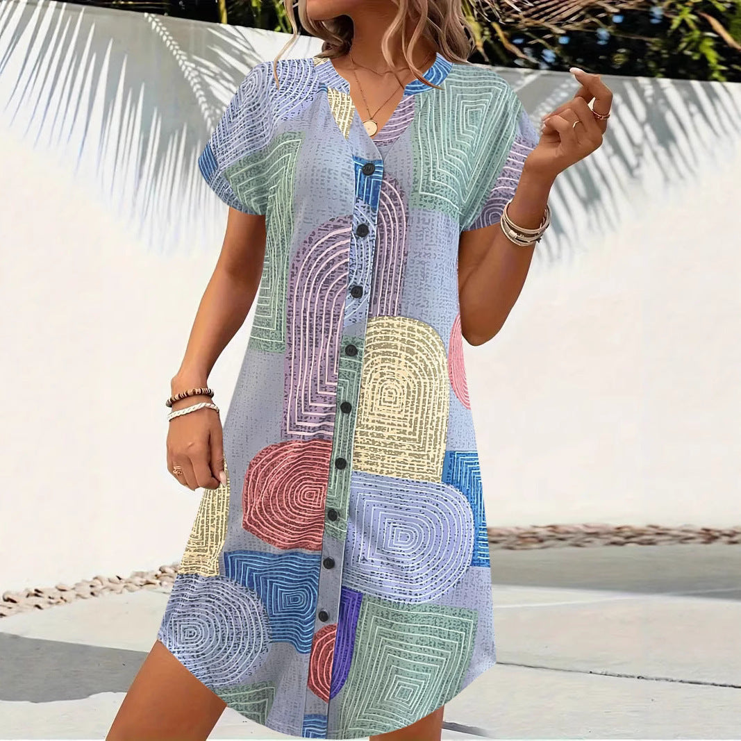 Robe midi à imprimé abstrait Chic und Stil à boutons pour dames