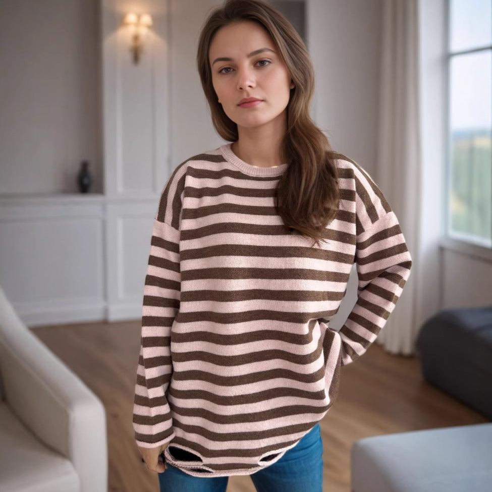 Pull over-size décontracté pour femmes avec de larges rayures Chic und Stil