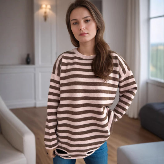 Pull over-size décontracté pour femmes avec de larges rayures Chic und Stil