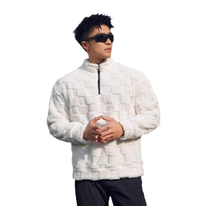 Men's fleece pullover with structured surface texture and high collar Chic und Stil