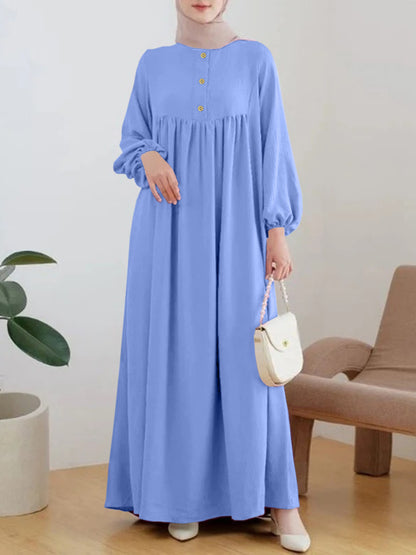 Robe maxi légère pour femme avec boutonnage confortable et élégantes manches bouffantes Chic und Stil