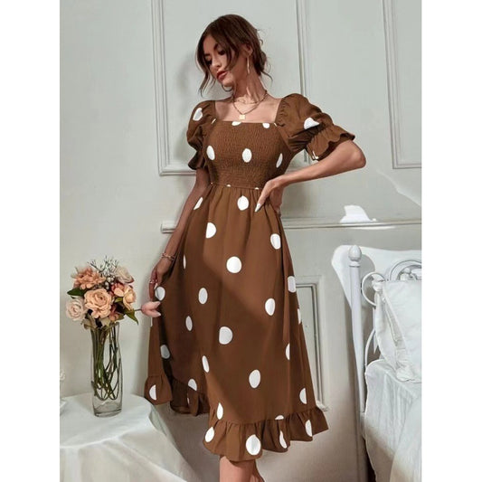 Robe midi à manches bouffantes à pois pour dames Chic und Stil
