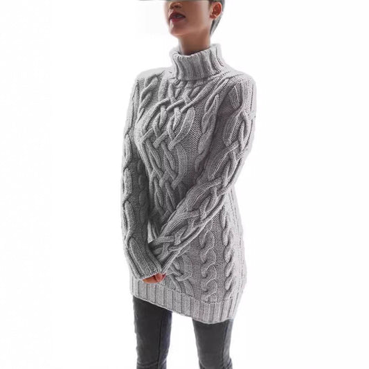 Pull en gros tricot pour femmes avec col montant et motif en cable Chic und Stil