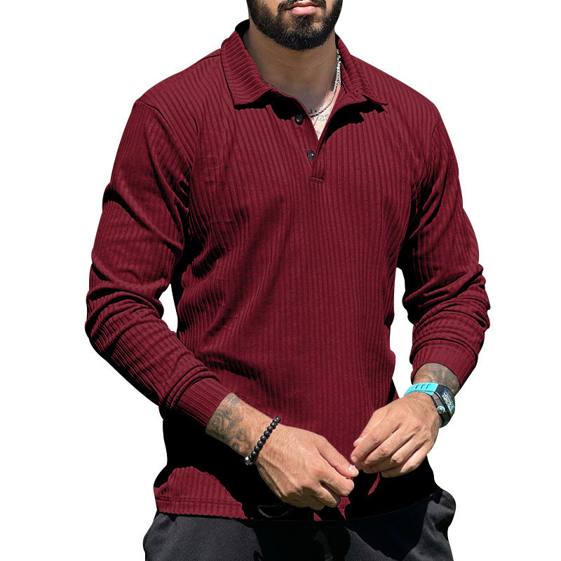 Long knit pullover for men with structured design and button placket Chic und Stil