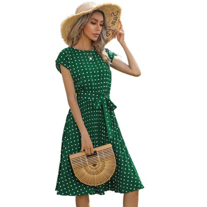 Robe A-ligne à pois pour femmes avec cordon de taille Chic und Stil