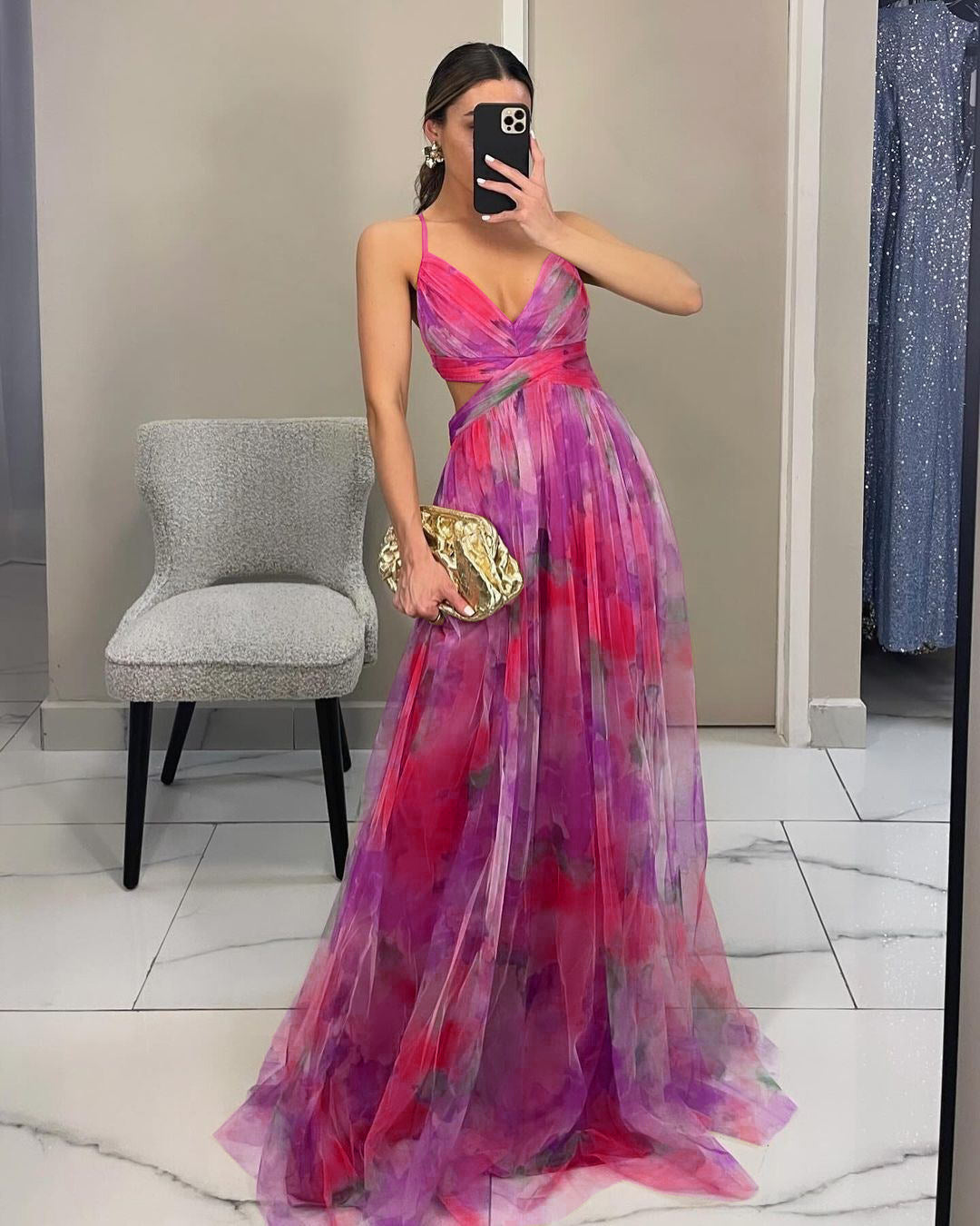 Robe de soirée en chiffon floral pour femmes Chic und Stil