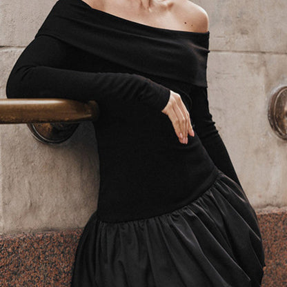 Robe cocktail off-shoulder pour femmes avec jupe volumineuse et ceinture décorative Chic und Stil