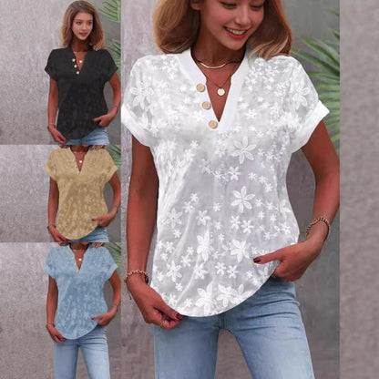 Chemisier femme avec motif floral brodé et décolleté en V classique Chic und Stil