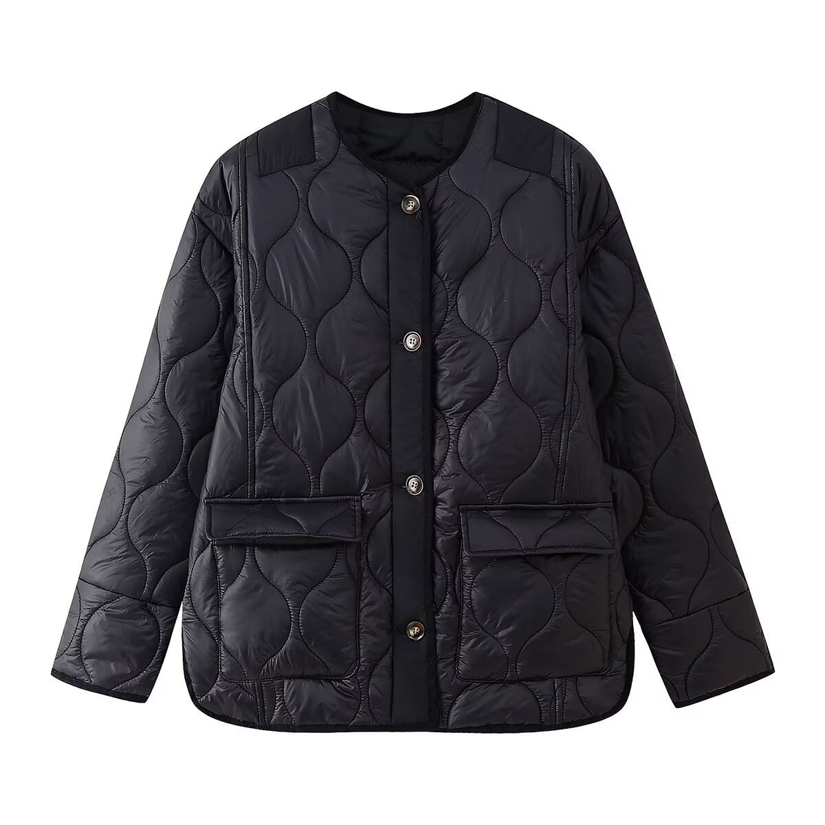 Ladies Quilted Jacket with Button Closure and Practical Pockets Chic and Style