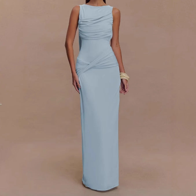 Femmes Robe maxi élégante avec haut drapé et fente latérale Chic und Stil