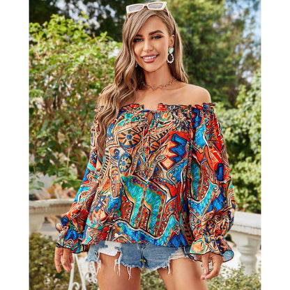 Blouse bohème off-shoulder pour femmes avec des manches fluides Chic und Stil