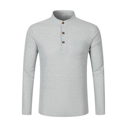 Chemise à manches longues pour hommes avec col montant moderne et poche poitrine pratique Chic und Stil