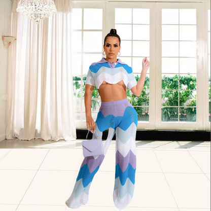 Ladies' set with crochet crop top and wide palazzo pants Chic and Style