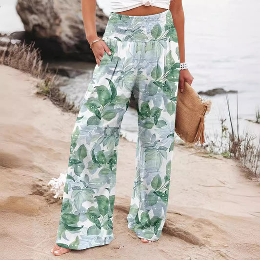 Pantalon d'été ample pour femmes avec imprimé floral et ceinture élastique Chic und Stil