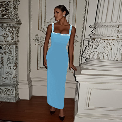 Robe maxi élégante sans manches pour femmes avec des détails de bretelles en strass Chic und Stil