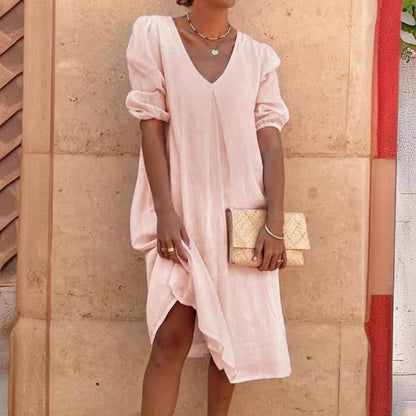Robe midi à encolure en V à manches bouffantes pour femmes Chic und Stil
