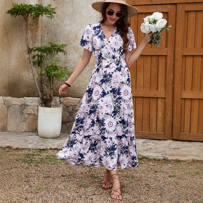 Robe maxi portefeuille florale Chic und Stil pour femmes