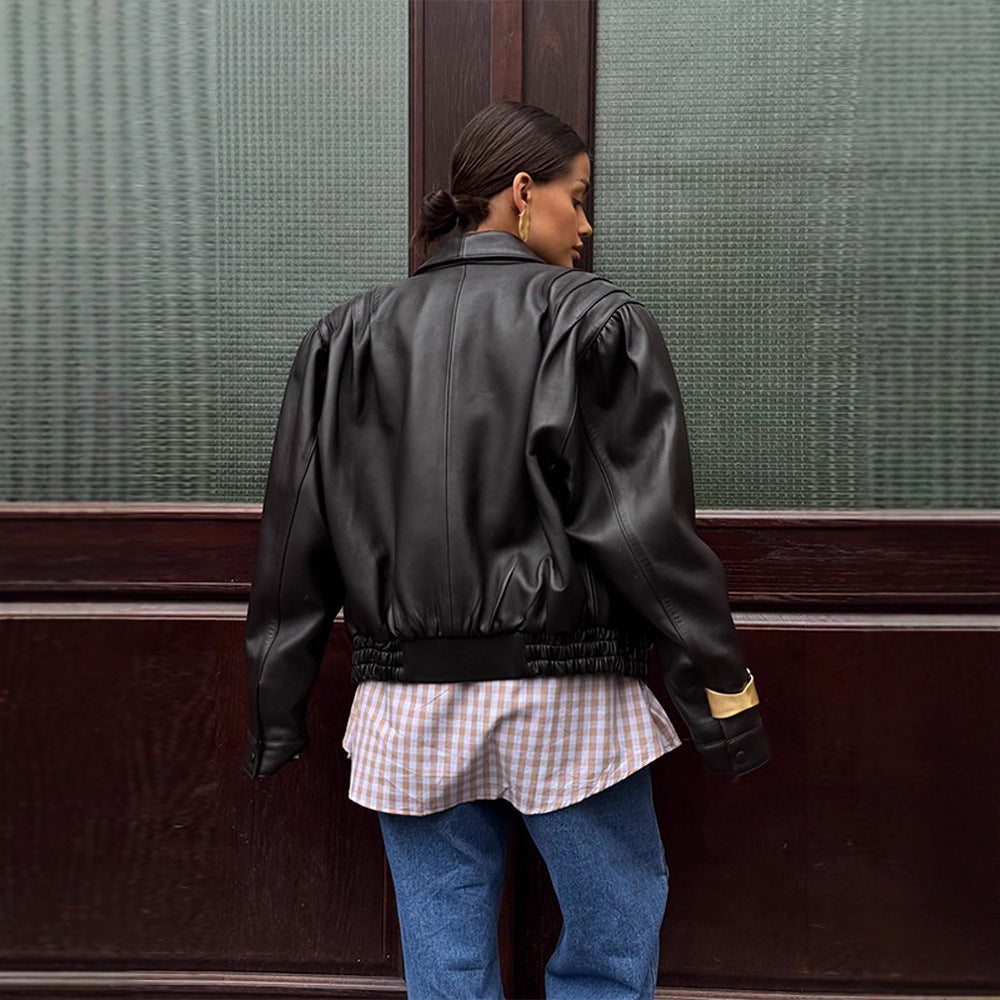 Veste blazer en cuir pour femmes avec manches bouffantes Chic & Stil
