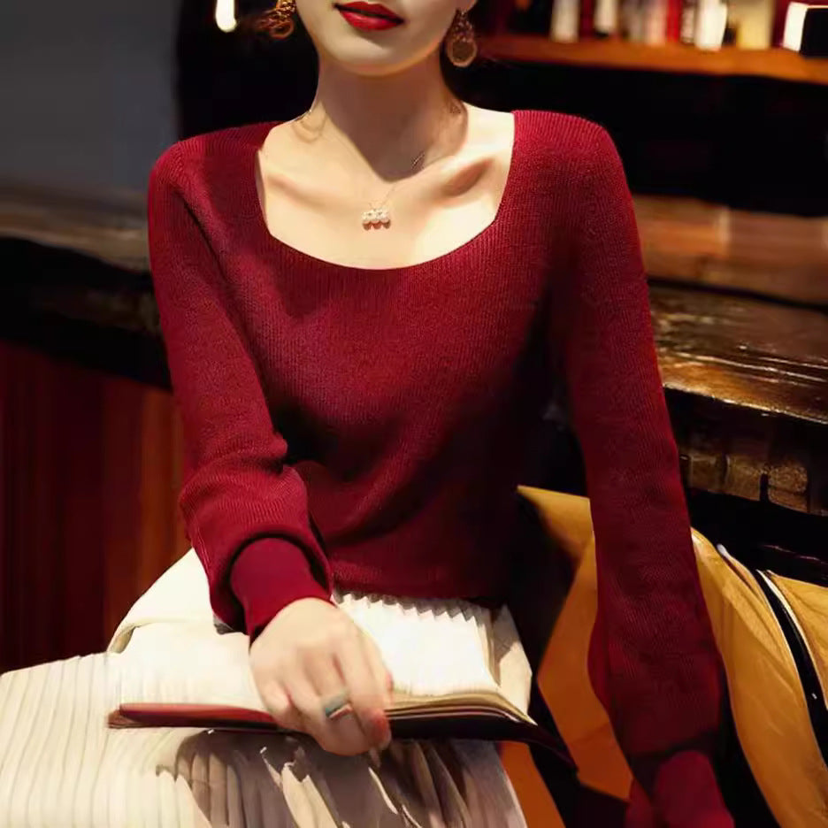 Pull en maille élégant pour femmes avec un joli décolleté carré et une coupe ample Chic und Stil