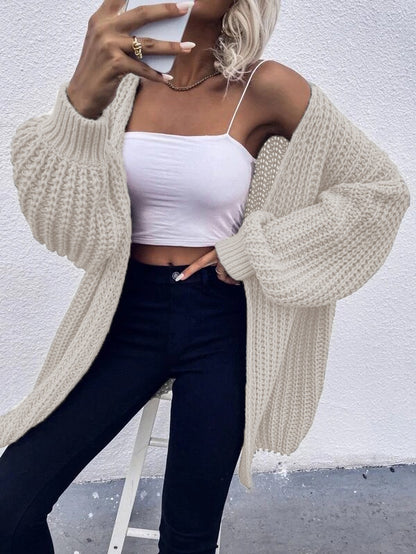 Dames Cardigan en tricot ouvert avec des manches volumineuses et une texture structurée Chic und Stil