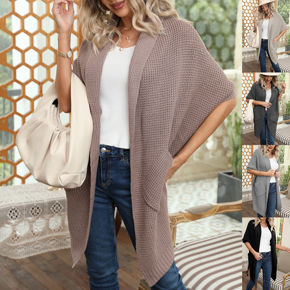 Dames Gros Tricot Cardigan avec manches ouvertes et poches pratiques Chic und Stil
