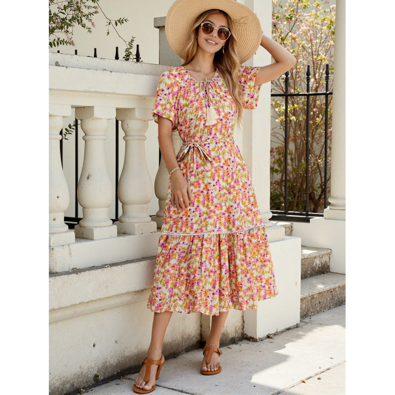 Robes maxi à volants en fleurs pour femmes Chic und Stil