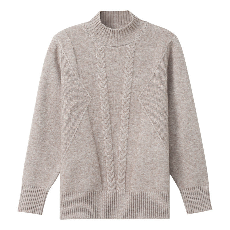 Pull femme en gros tricot avec un élégant motif torsadé et un col haut Chic und Stil
