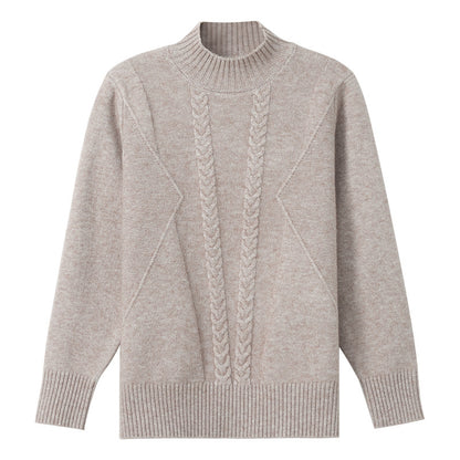 Pull femme en gros tricot avec un élégant motif torsadé et un col haut Chic und Stil