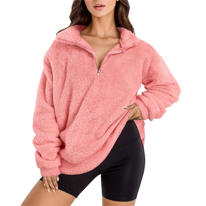 Dames doux pull en fleece avec demi-fermeture éclair Chic und Stil