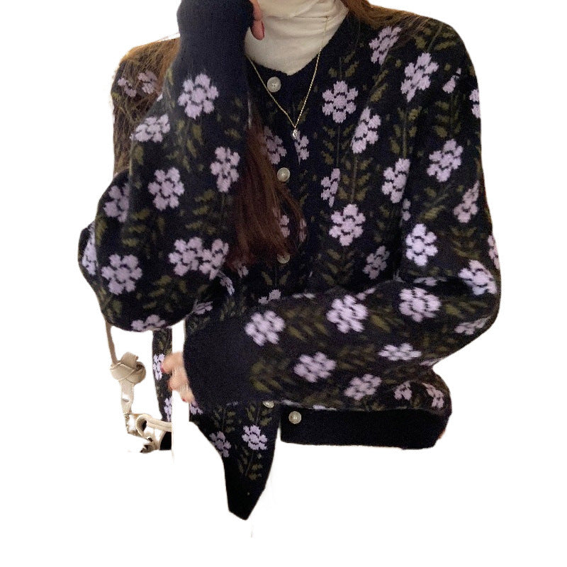 Dames confortable cardigan avec des motifs floraux et des boutons de haute qualité Chic und Stil