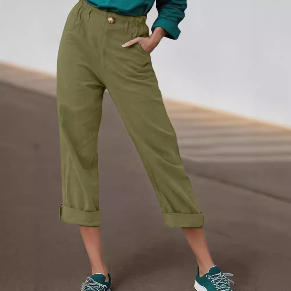Elegant linen pants for women with wide legs and turned-up hem Chic und Stil