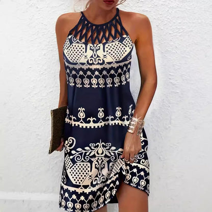 Dames Bohemian Halterneck Midi-Robe Chic und Stil