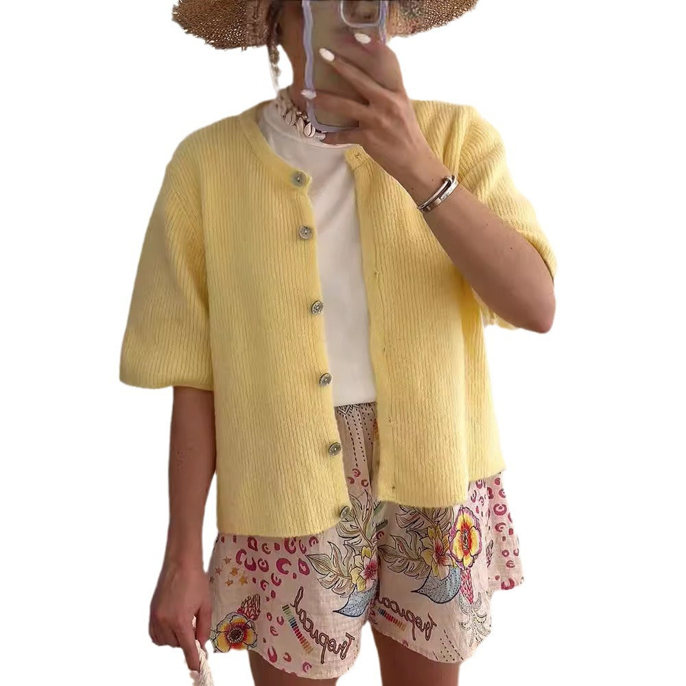 Dames gilet léger avec manches courtes et boutons décoratifs Chic und Stil