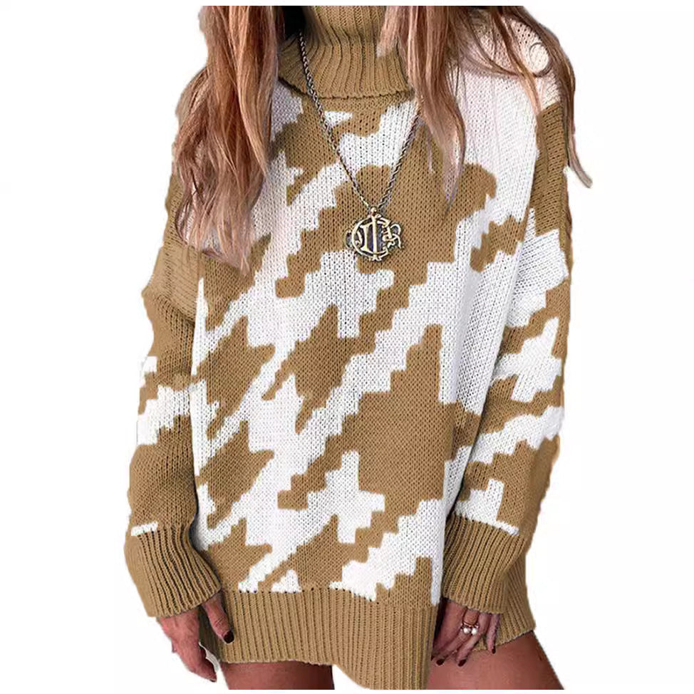 Pull en maille épaisse pour femmes avec col montant et motif géométrique moderne Chic und Stil
