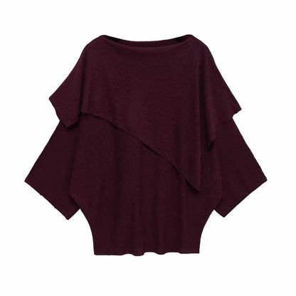 Ladies oversized elegant pullover with asymmetric cut and wide collar Chic and Style