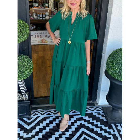 Robe maxi à manches longues pour femme avec décolleté en V et détail volant Chic und Stil