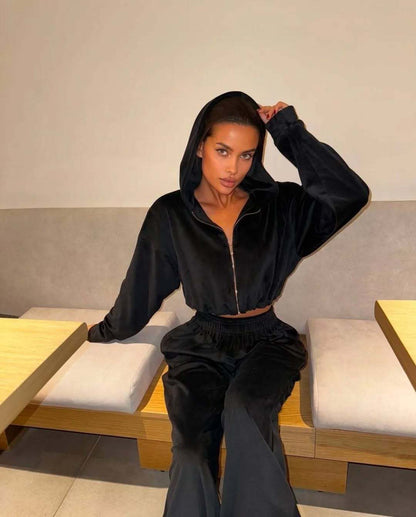 Dames doux velours combinaison à capuche Chic und Stil