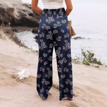 Chic and Style Women's Palazzo Pants with Elastic Waist and Floral Pattern