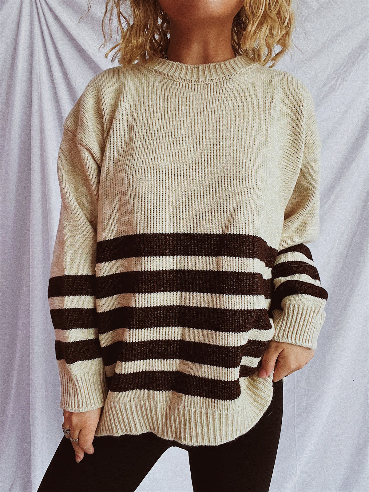 Pull oversized décontracté pour femmes avec motif rayé moderne Chic und Stil