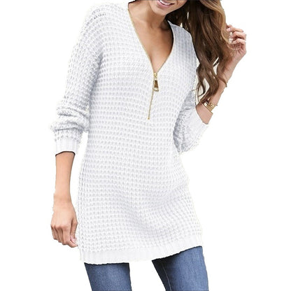Femme pull en tricot avec fermeture éclair tendance et design en nid d'abeille Chic und Stil