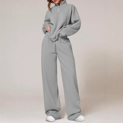 Ensemble de sweatpants décontracté pour femmes avec col montant et fermeture éclair Chic und Stil