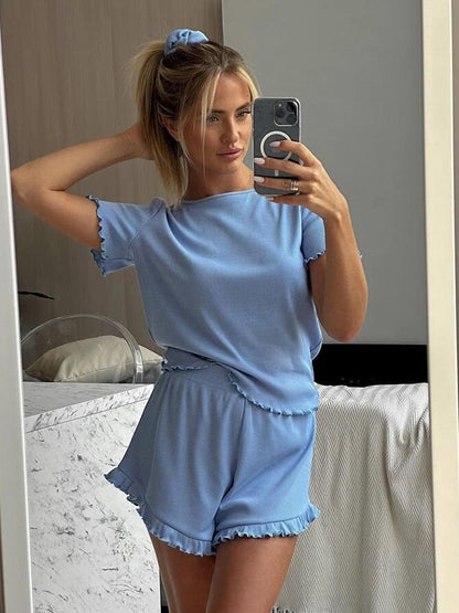 Ensemble décontracté à manches courtes pour femmes avec shorts à franges et haut Chic und Stil