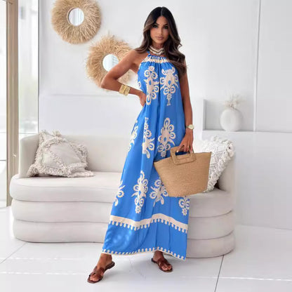 Robe maxi inspirée bohème pour femmes avec décolleté halter ajustable Chic und Stil