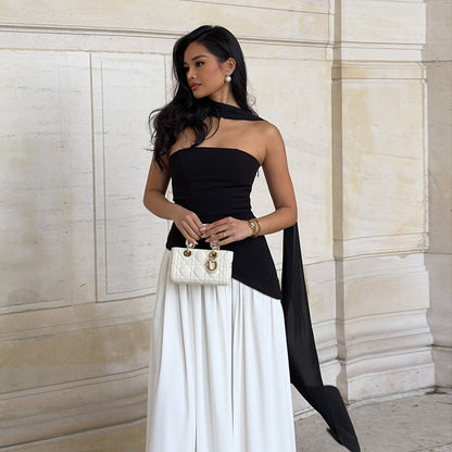 Dames Haut sans bretelles élégant avec détail de foulard fluide Chic und Stil