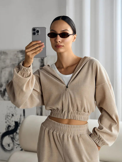 Dames Haut de fonction cropped sportif avec fermeture éclair et coupe ample Chic und Stil