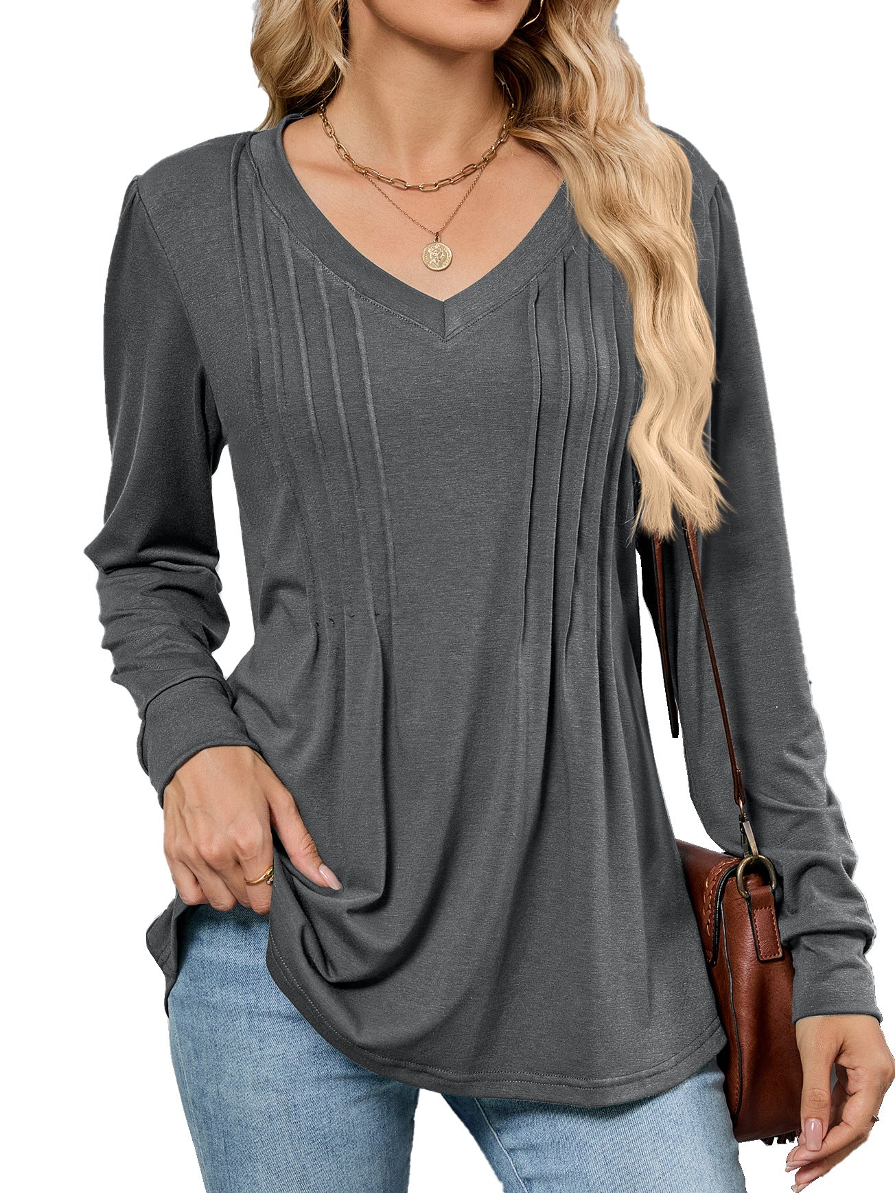 Chemisier en viscose pour femmes avec des plis élégants et décolleté en V Chic und Stil