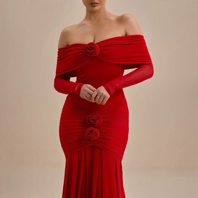 Robe maxi élégante à volants pour femmes avec design décolleté dégagé Chic und Stil