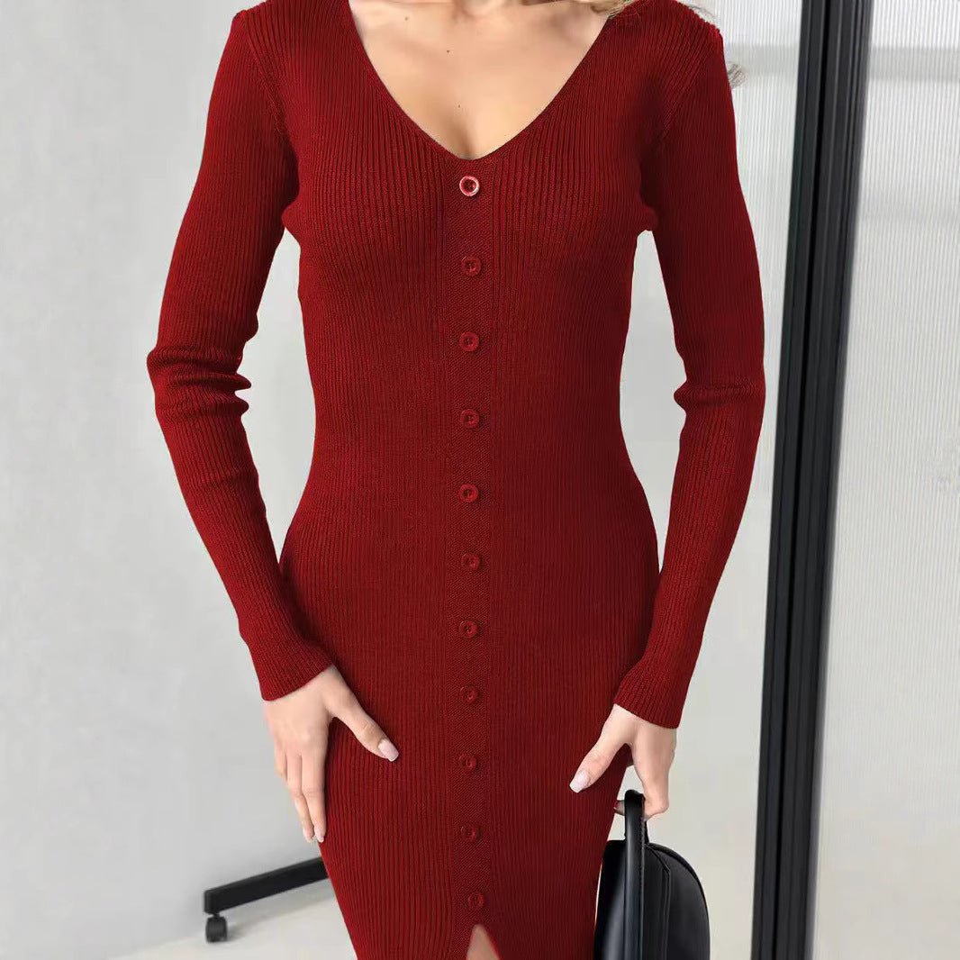 Robe en tricot pour femmes avec une texture ribbed finement structurée et des détails de boutons élégants Chic und Stil